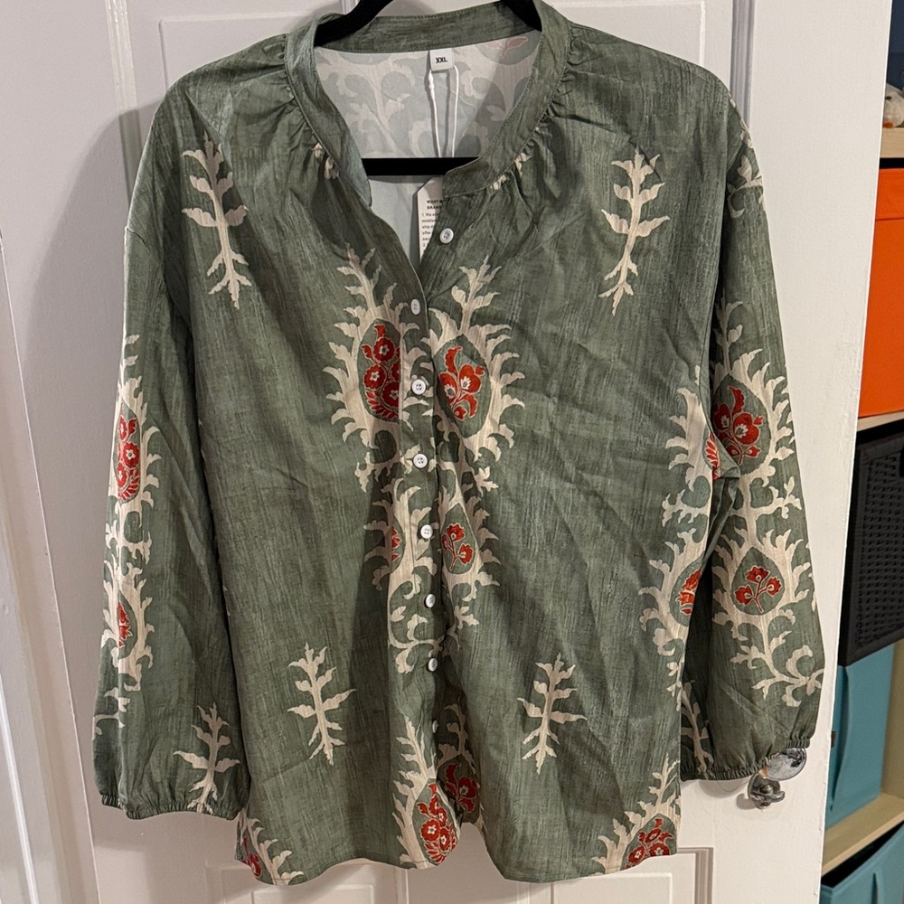 Olive Green Embroidered Women's Blouse